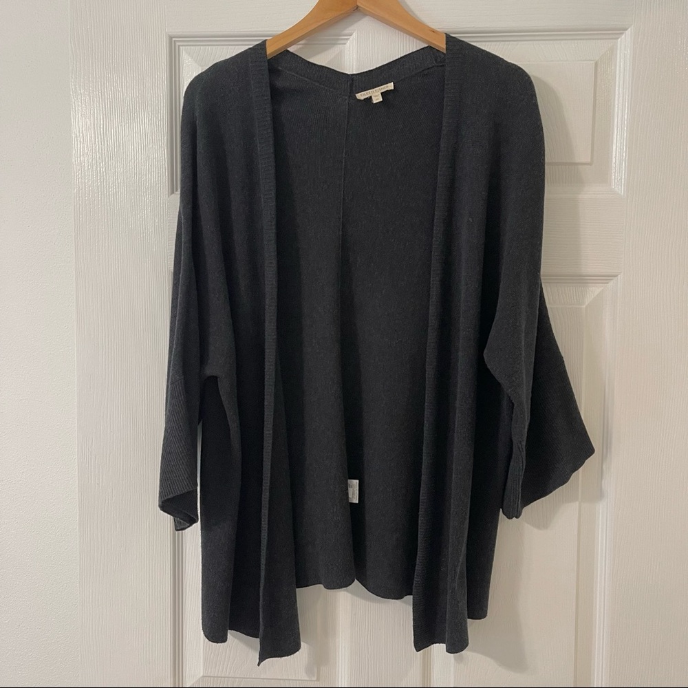 Eileen Fisher Petite Dark Gray 100% Organic Cotton Open Cardigan PS SP